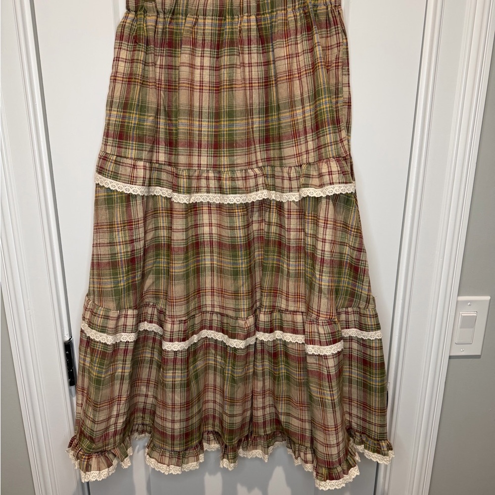 Rosie Pope Plaid Tiered Midi Skirt with white trim NWT - Picture 3 of 7